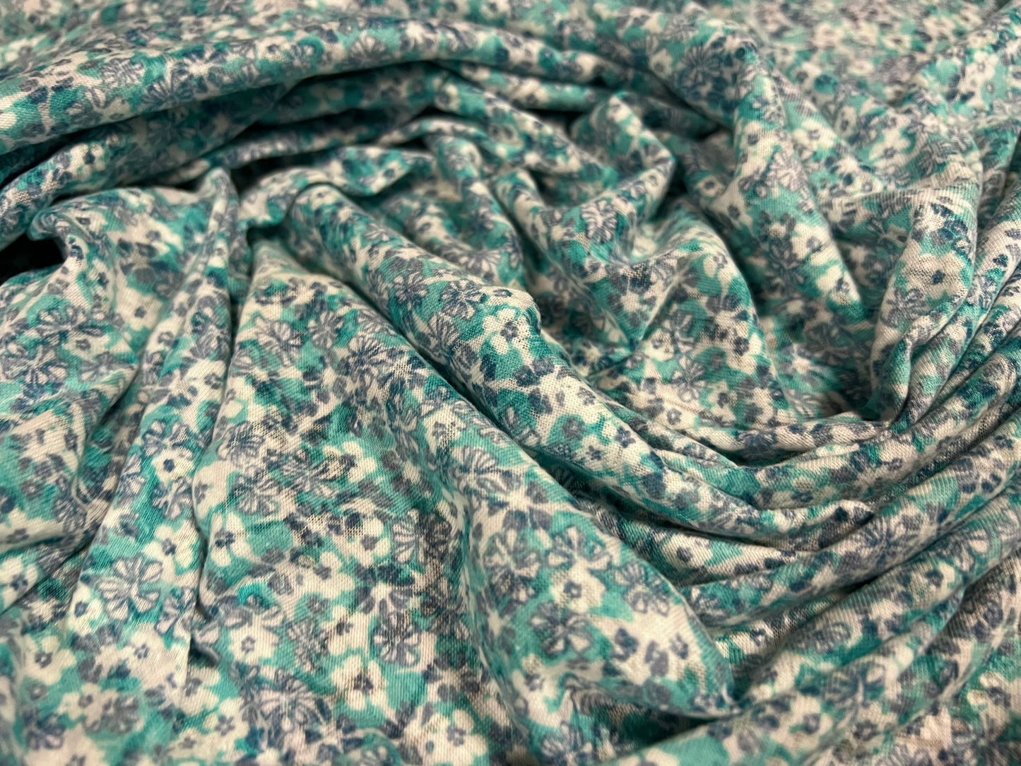 Lady K lightweight burnout single jersey fabric, per metre - ditsy flower print - mint green