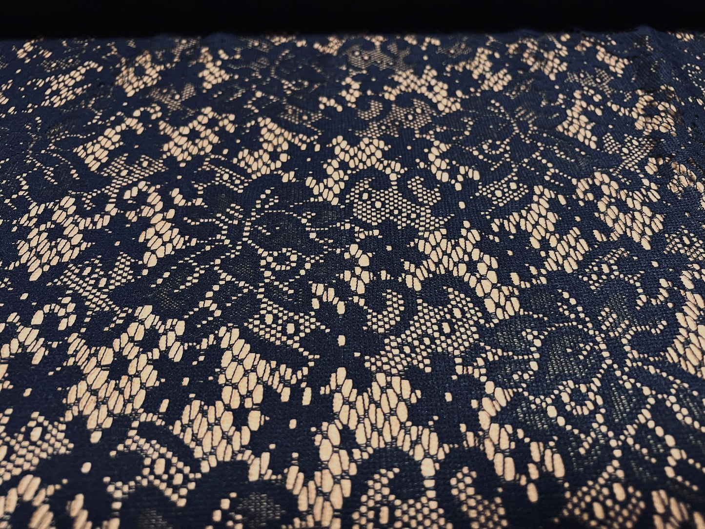 Lace fabric, per metre - floral design - non-stretch - dark navy blue