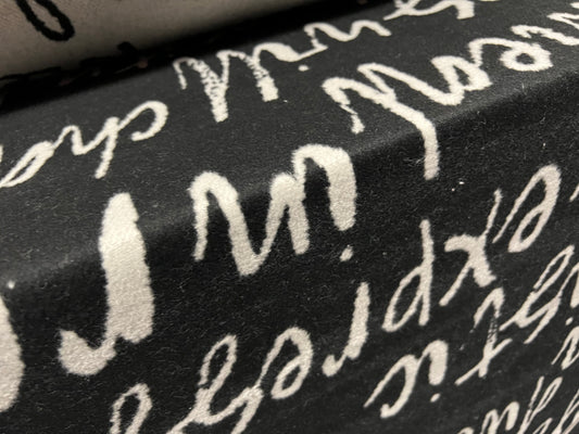 Wool mouflon flannel fabric, per metre - artistic diversity words jacquard - black & grey