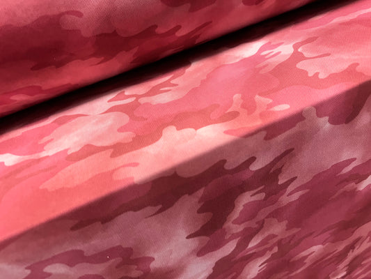 Power mesh net stretch spandex fabric, per metre - camouflage print - pink