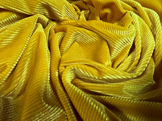 Spandex velvet stretch dress fabric, per metre - finely ribbed - gold