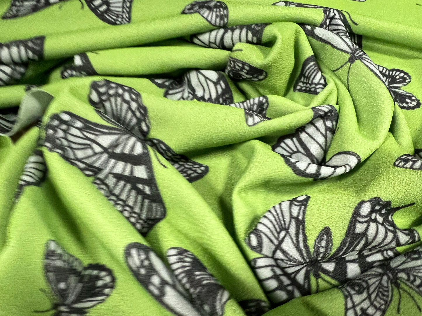 Valentino crepe spandex jersey fabric - similar to scuba - per metre - butterflies print - green