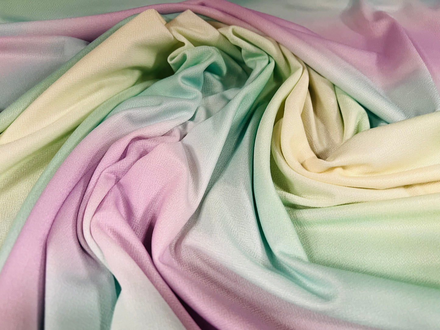 Valentino crepe stretch spandex jersey fabric, per metre - ombré rainbow print - pastel stripe