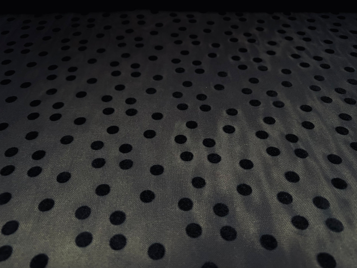 Power mesh net stretch spandex net fabric, per metre - polka dot flock print  - black on black