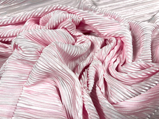 Fine Plissé pleated satin dress fabric, per metre - plain - baby pink