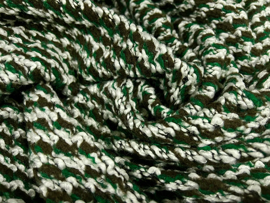 Wool bouclé heavyweight coat fabric, per metre - green black & white