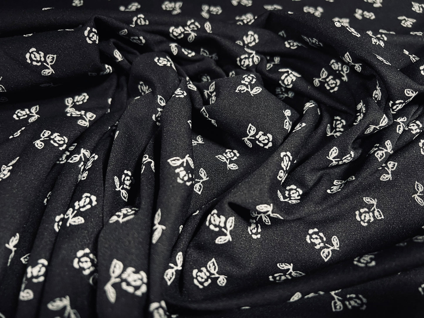 Single jersey fashion fabric, per metre - ditsy floral print - black & white