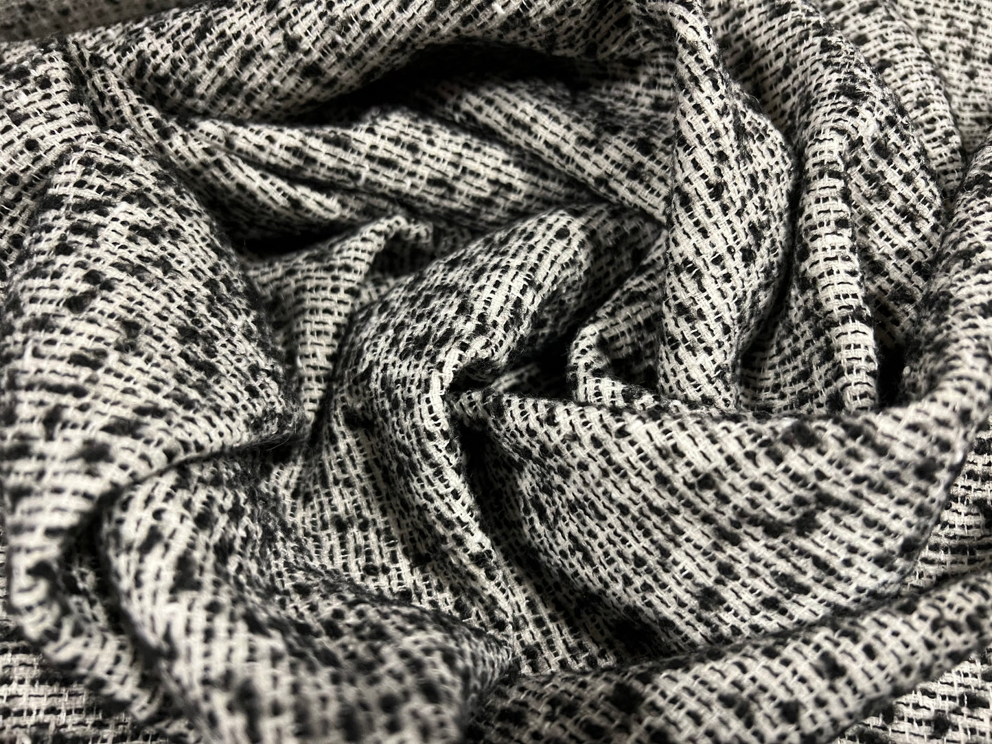 Wool blend bouclé heavyweight fabric, per metre - salt & pepper design - black & white