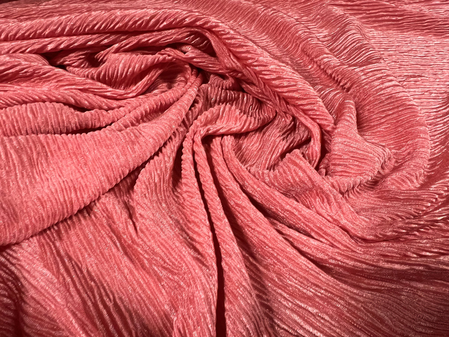 Bodre pleat stretch spandex jersey fabric, per metre - plain - Coral