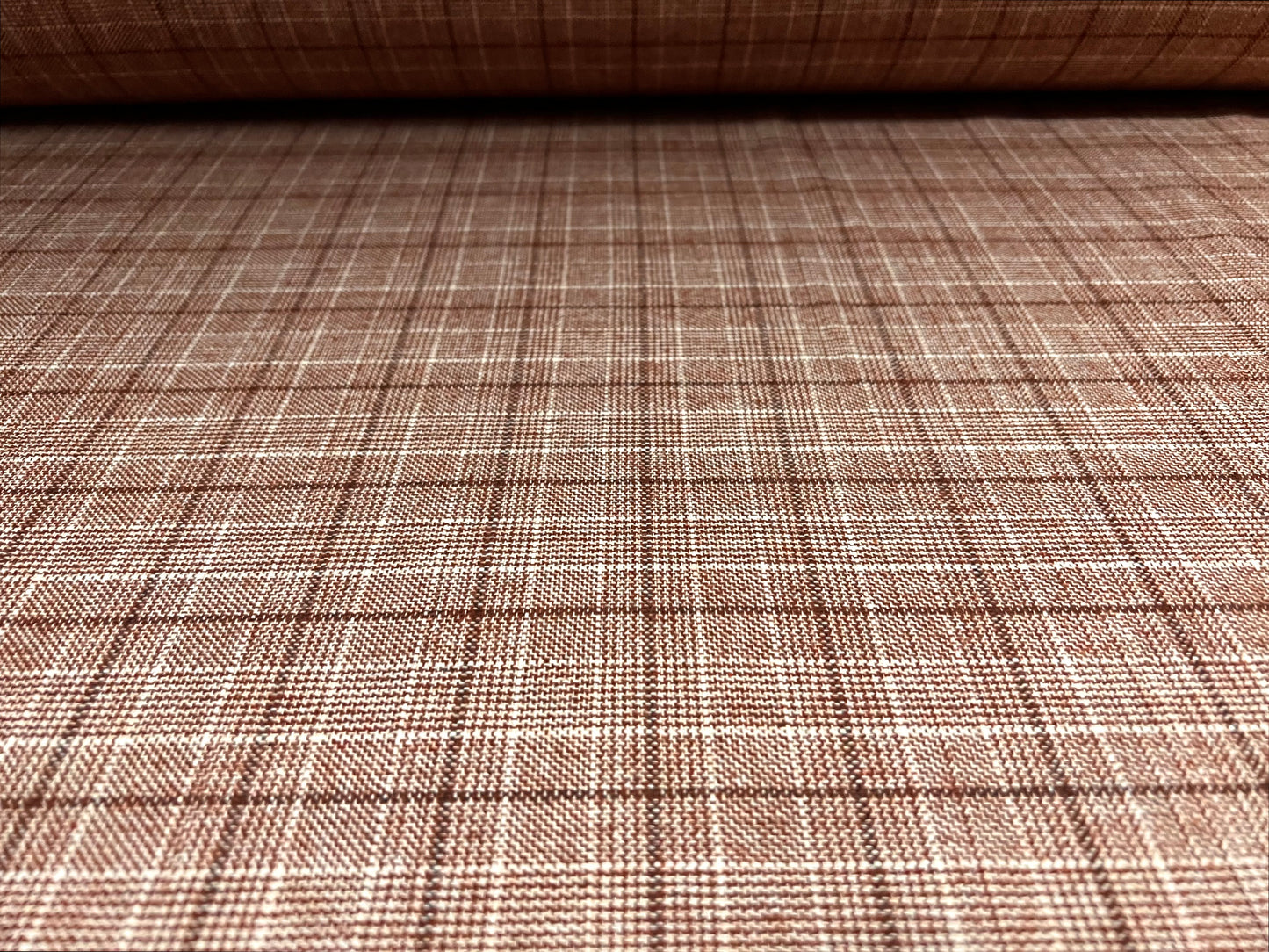 Wool blend suiting jacket fabric, per metre - check - rose brown & cream