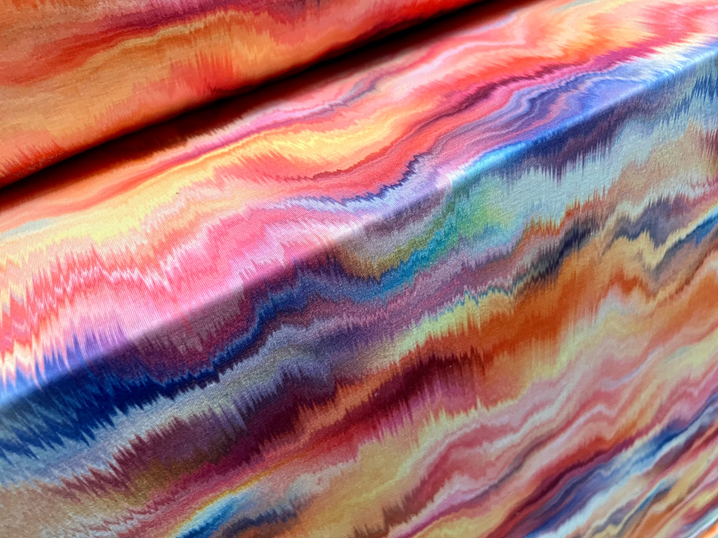 Soft handle ringspun single jersey fabric, per metre - rainbow pulse print - multicolour