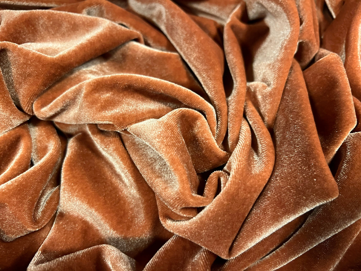 Spandex velvet stretch dress fabric, per metre - plain - caramel