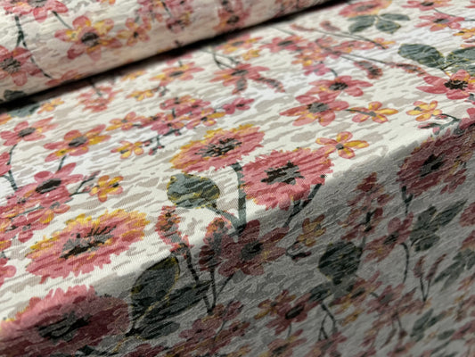 Lady K lightweight burnout single jersey fabric, per metre - camouflage pink flower print