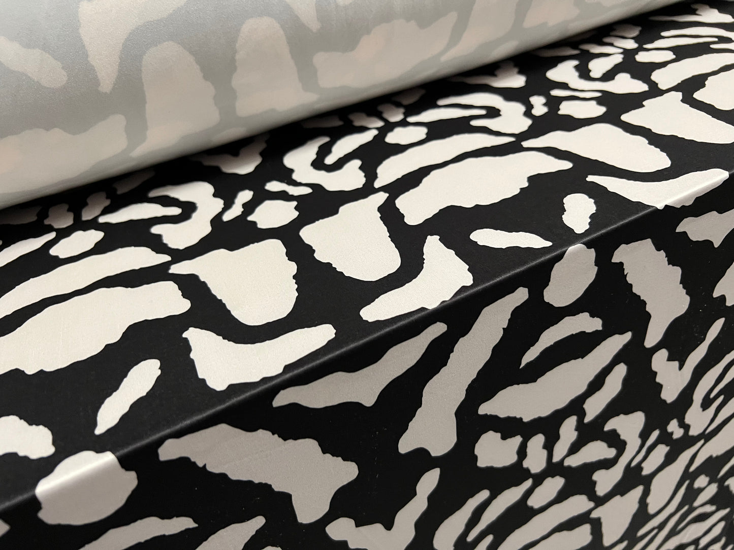 Soft touch stretch spandex single jersey fabric, per metre - cow print - black & cream