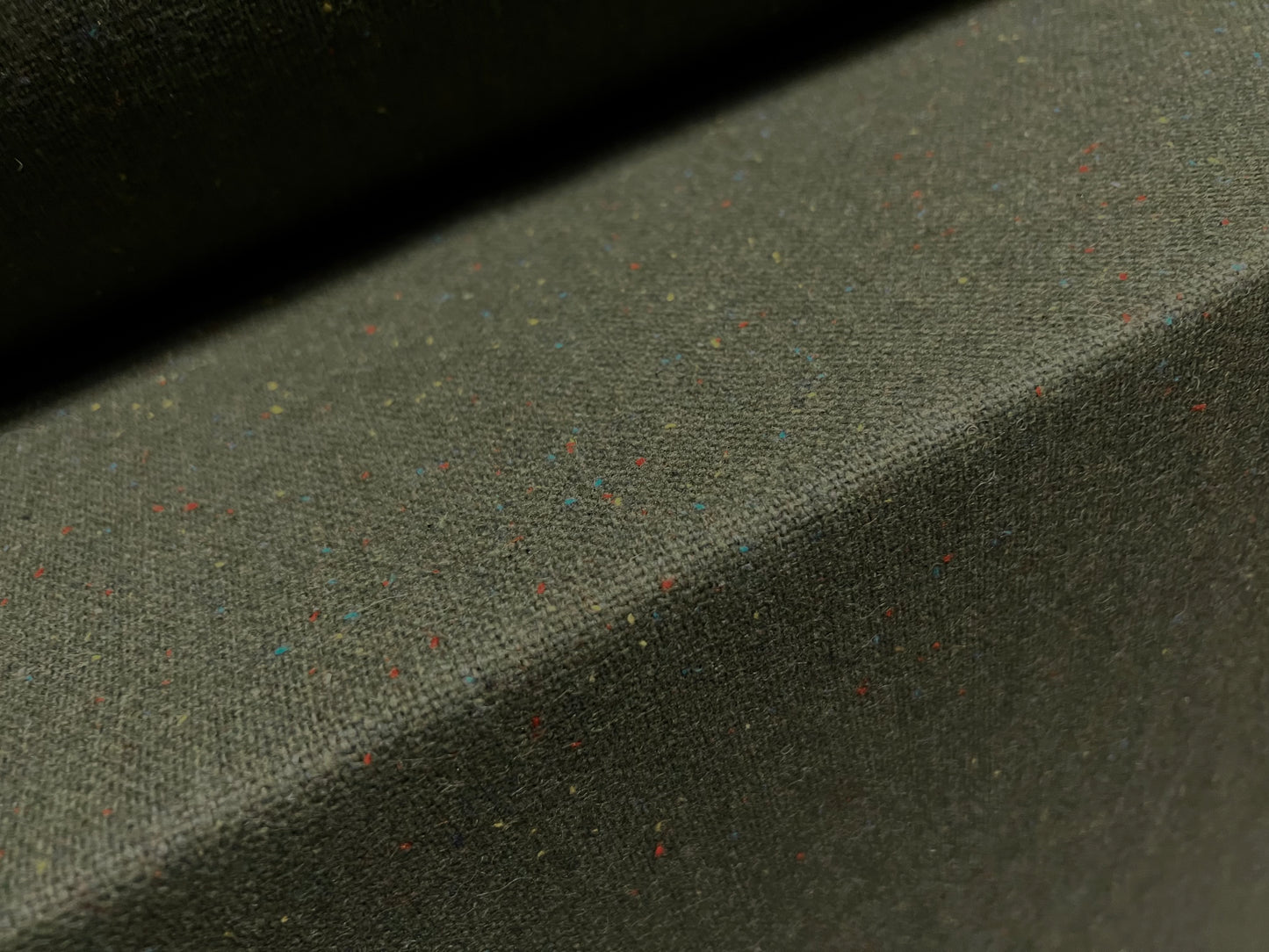 Wool blend tweed coat jacket fabric, per metre - olive green with multicolour fleck