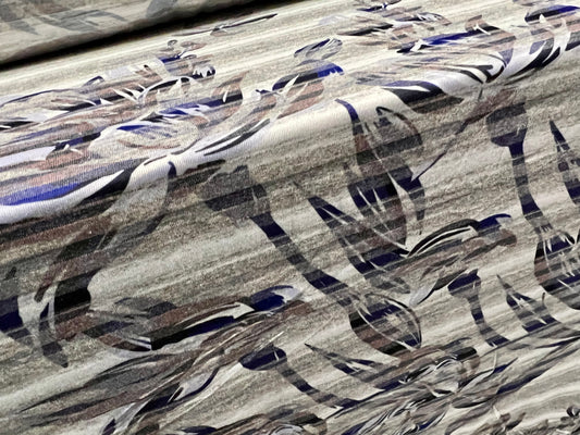 Soft handle ringspun single jersey fabric, per metre - floral stripe print - grey marl violet & pink