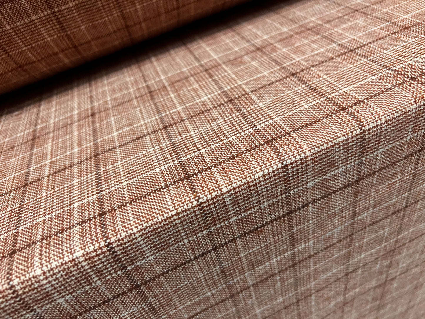 Wool blend suiting jacket fabric, per metre - check - rose brown & cream