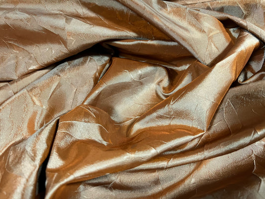 Taffeta woven dress fabric - pressed leaf design - 2 tone caramel aqua