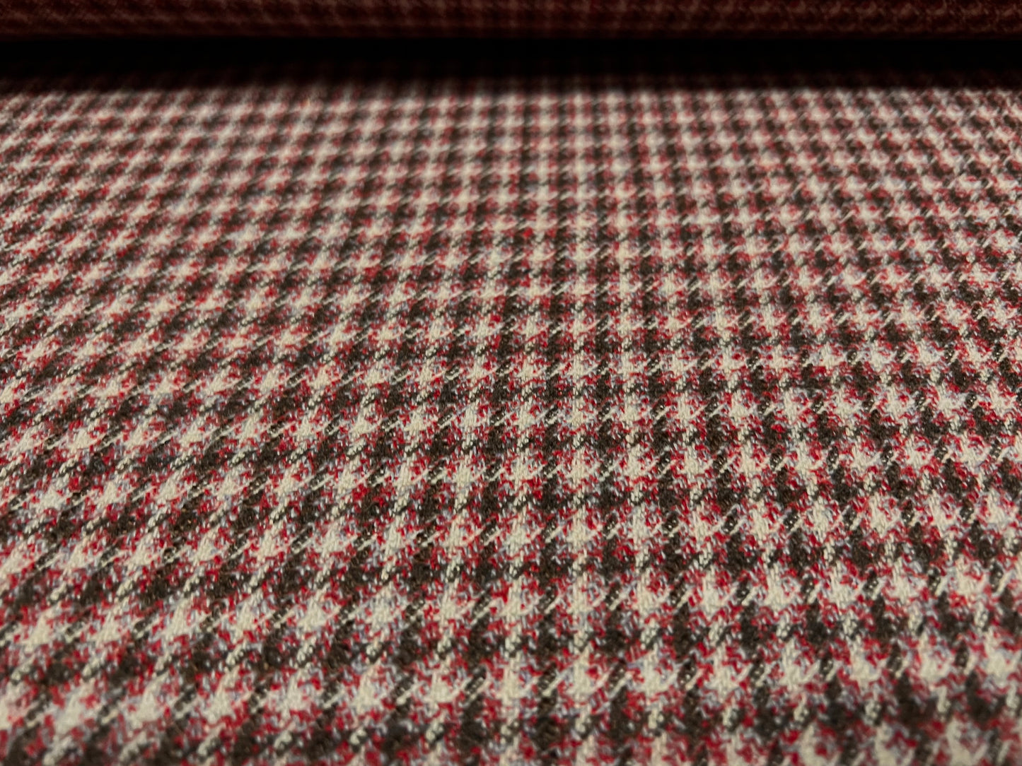 Wool blend tweed style fabric, per metre - check jacquard - wine & pink