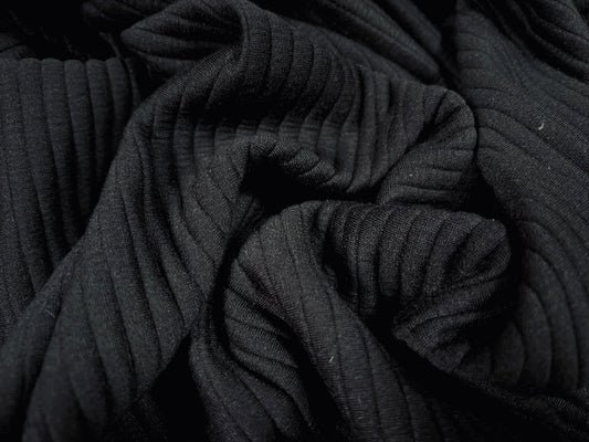 Jumbo rib double jersey knit stretch fabric, per metre - black