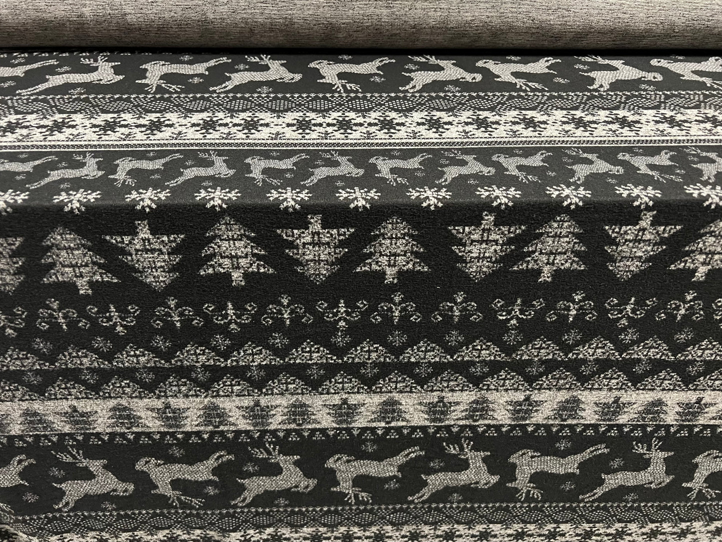 Super soft knitwear jersey fabric, per metre - Christmas Trees & Reindeers print - grey