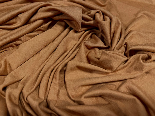 Viscose spandex stretch single jersey fabric, per metre - plain dye - ochre brown