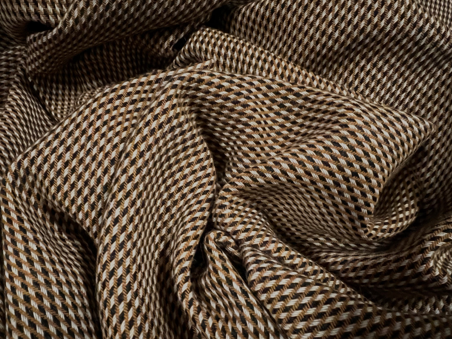 Wool blend jacquard coat jacket suit fabric, per metre - geometric jacquard - brown & cream