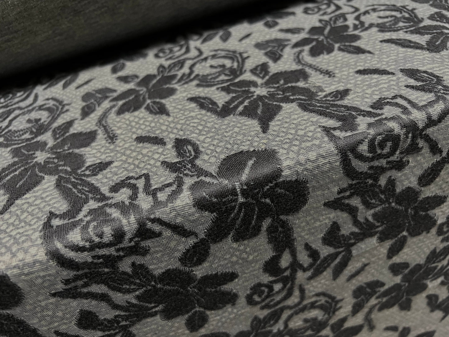 Double jersey knitwear dress fabric, per metre - floral jacquard - grey on grey