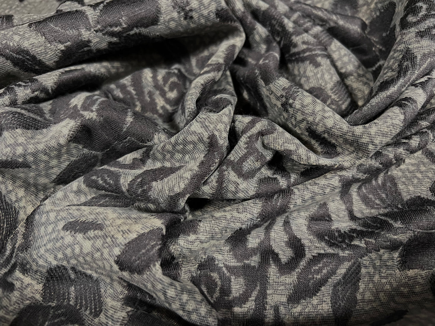 Double jersey knitwear dress fabric, per metre - floral jacquard - grey on grey