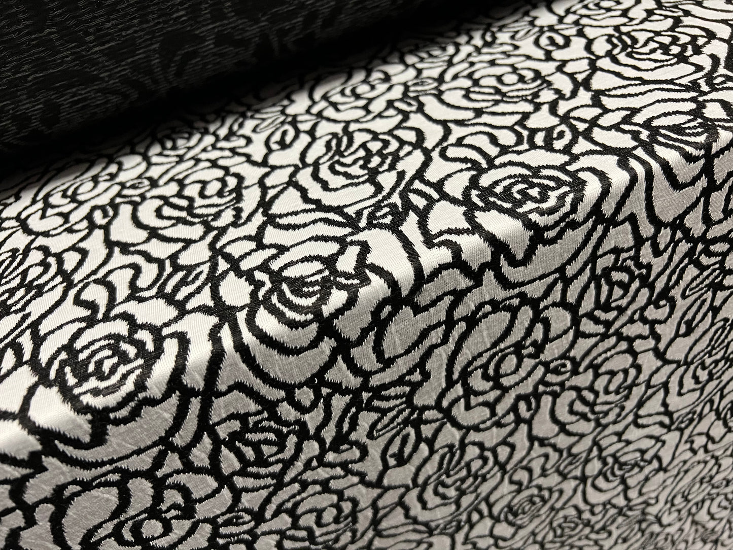 Double jersey knitwear dress fabric, per metre - rose line art jacquard - black and white