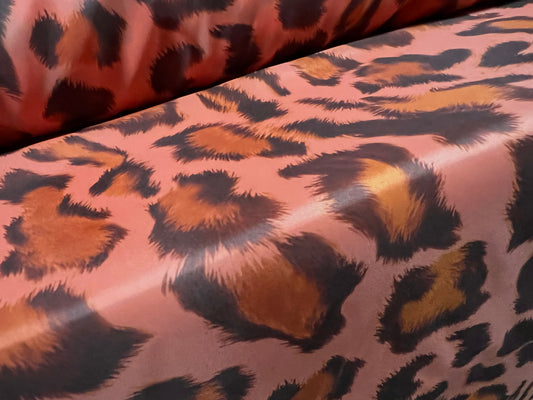 Woven polyester lining fabric, per metre - leopardskin print - peach