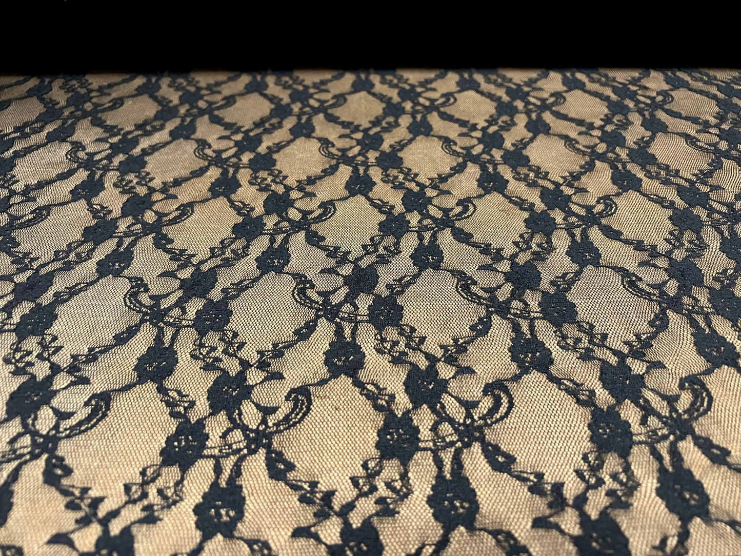 Stretch spandex lace fabric, per metre - floral - black