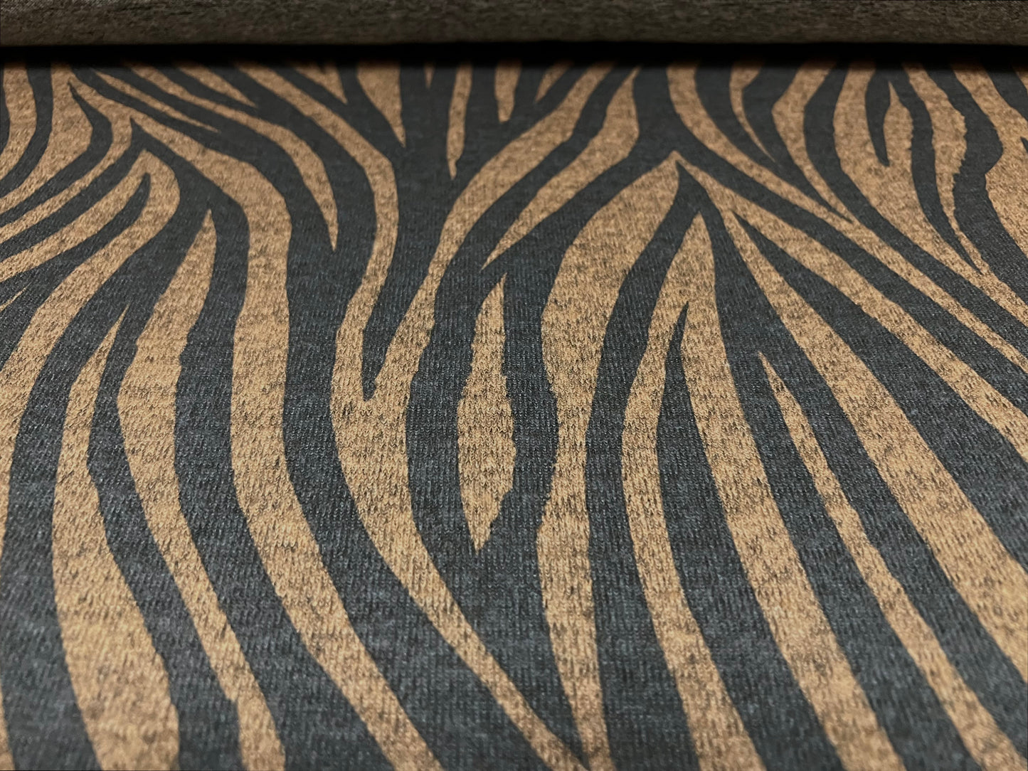 Super soft knitwear jersey fabric, per metre - zebra animal print - bronze & charcoal