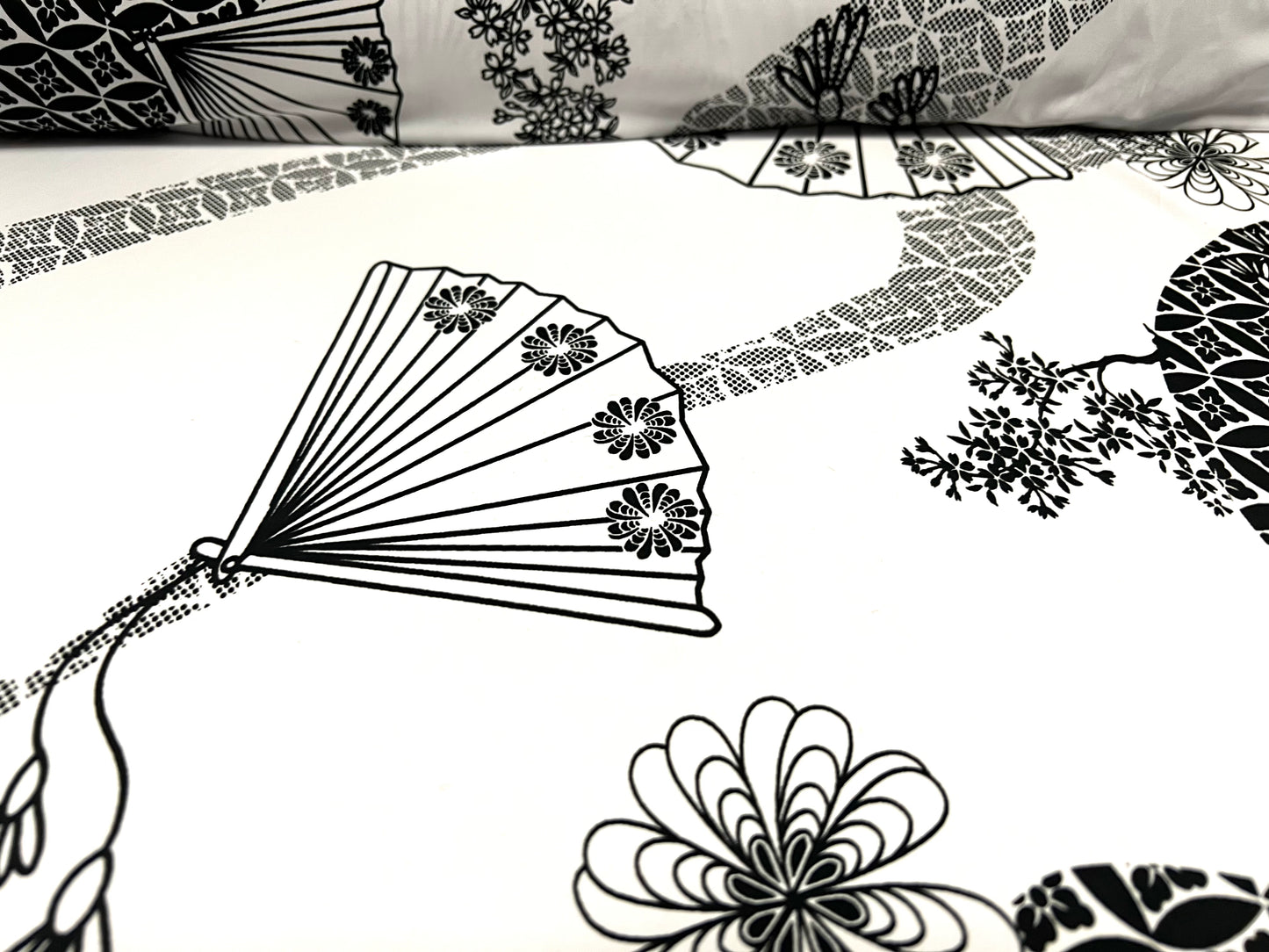 Soft touch stretch spandex jersey fabric, per metre - print - floral fan print - monochrome