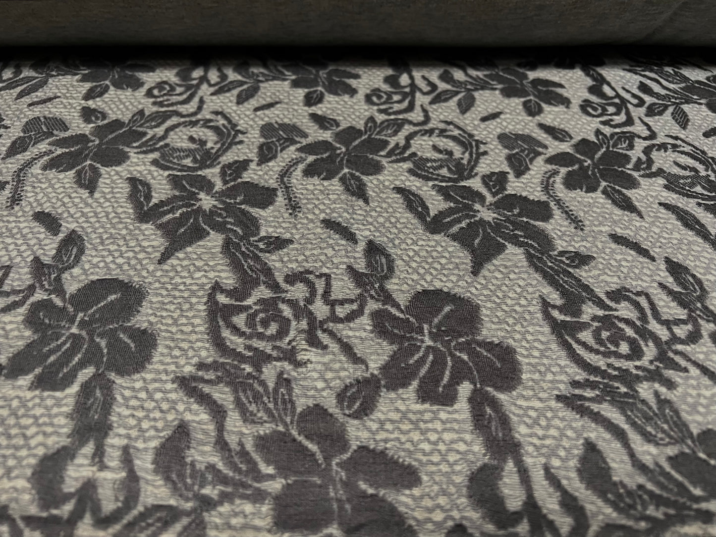 Double jersey knitwear dress fabric, per metre - floral jacquard - grey on grey