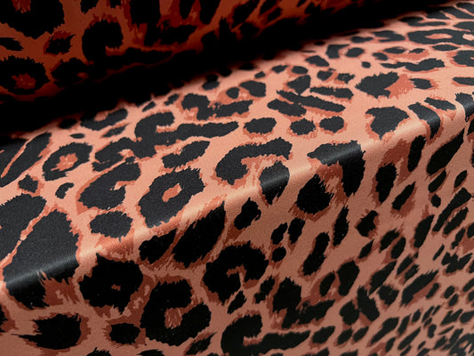 Scuba stretch spandex neoprene style jersey fashion fabric, per metre - leopardskin print - dusky pink & black