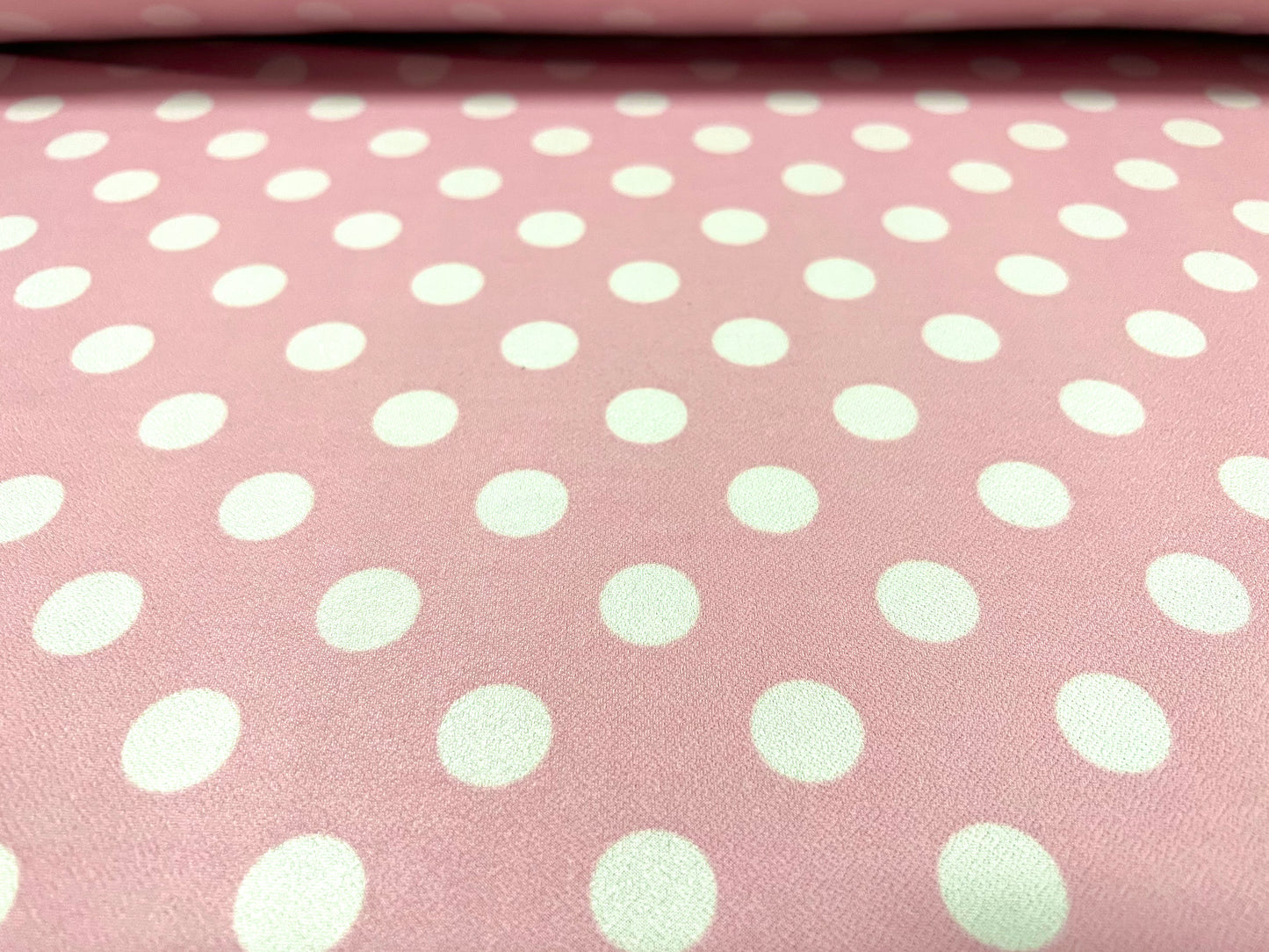 Scuba crepe stretch spandex jersey dress fabric, per metre - polka dot print - baby pink & white