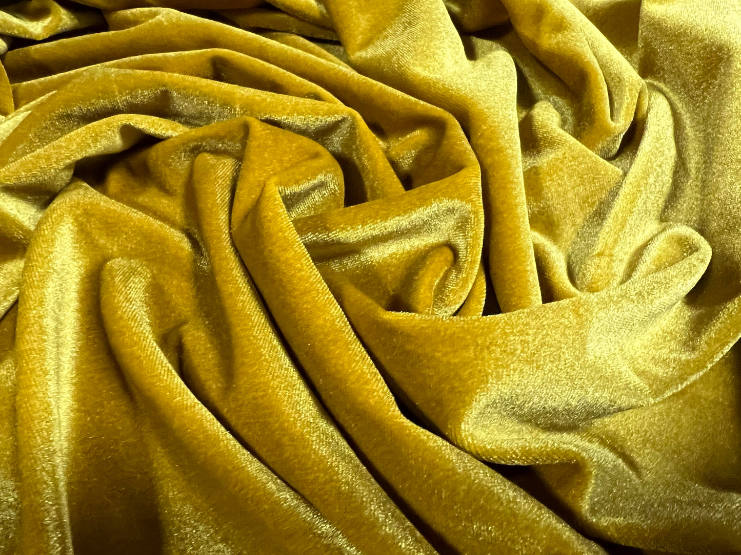 Spandex velvet stretch dress fabric, per metre - plain - mustard