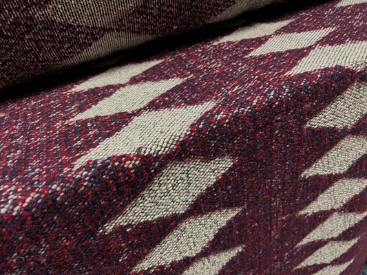 Wool bouclé heavyweight fabric, per metre - diamond argyle check - purple wine & grey