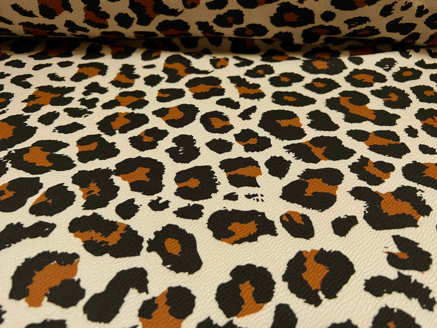 Waterfall textured scuba stretch spandex jersey fabric, per metre - Leopard print - cream & brown