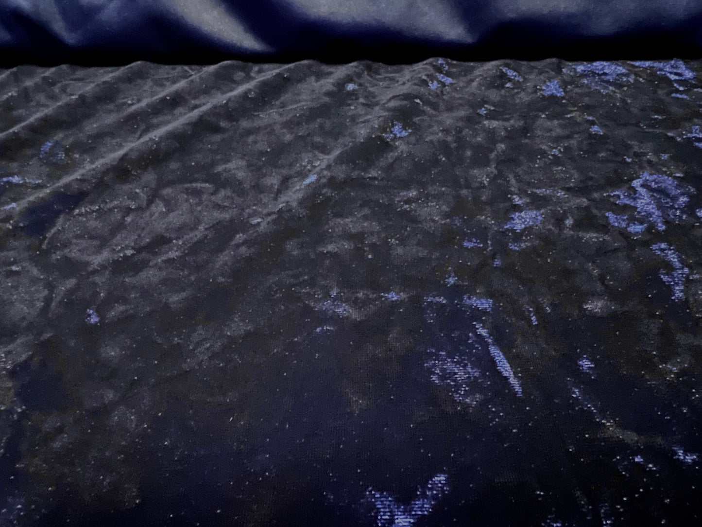 Spandex velvet stretch dress fabric, per metre - marbled - dark navy blue