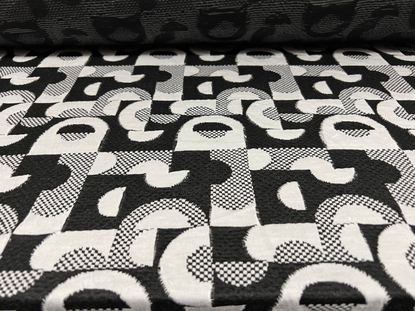 Double jersey knitwear dress fabric, per metre - Carnaby Street retro jacquard - black & white