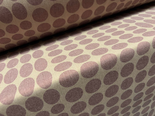 Cotton blend woven dress fabric, per metre - geometric circles print - stone & mauve