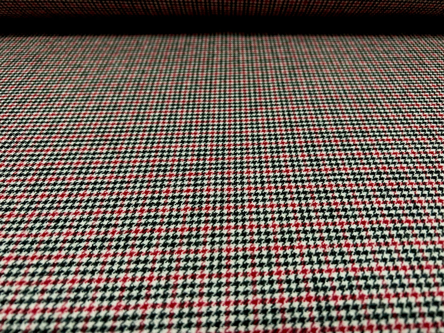 Wool mouflon coat jacket fabric, per metre - small check plaid - red white & black