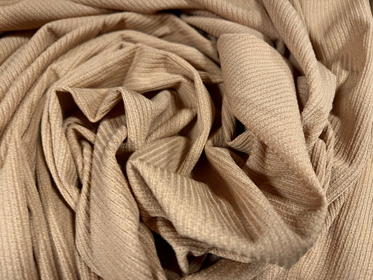 Textured ribbed stretch spandex jersey knit fabric, per metre - plain - beige