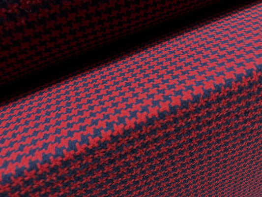 Wool blend bouclé fabric, per metre - dogtooth jacquard - wine & navy blue