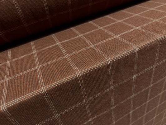 Wool blend tweed woven suit jacket fabric, per metre - matrix check jacquard - chestnut brown