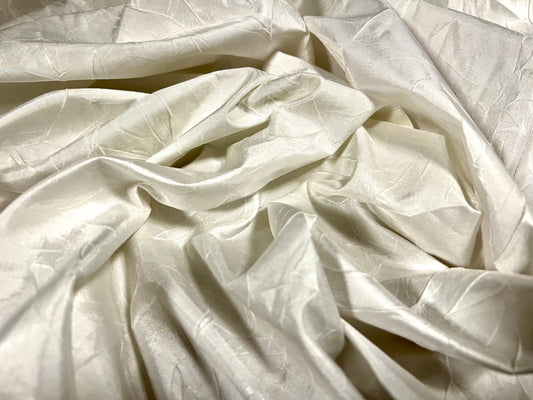 Taffeta woven dress fabric - pressed leaf design - white