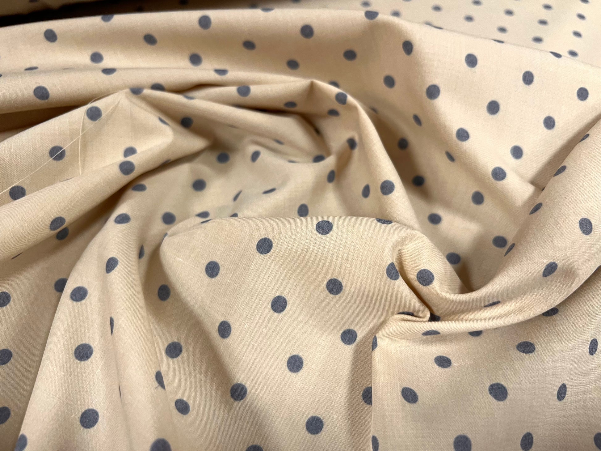 Cotton blend woven dress fabric, per metre - spot print - dark cream & grey Cotton blend woven dress fabric, per metre - spot print - dark cream & grey