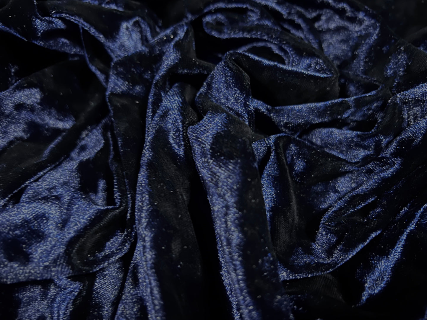 Spandex velvet stretch dress fabric, per metre - marbled - dark navy blue